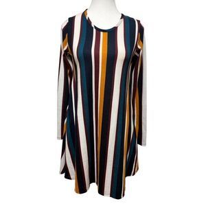 Discreet Womens Multi Color Vertical Stripe Long Sleeve Mini A-Line Dress Small